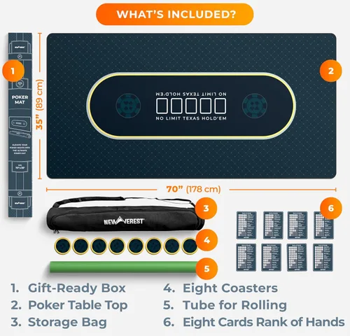 Miniatura 7 de Newverest Tablero de Mesa de Póquer de 70" x 35", Tapete de Póquer Texas Hold'em para Noches de Juego en Casa hasta 10 Jugadores, Casino Cubierta