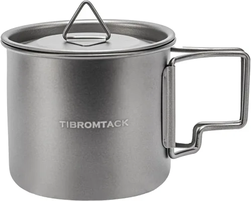 Miniatura 7 de Juego de 3 tazas de camping de titanio, 11.8 fl oz, 16.9 fl oz, 23.7 fl oz, ollas de café, utensilios de cocina con mango plegable para mochileros