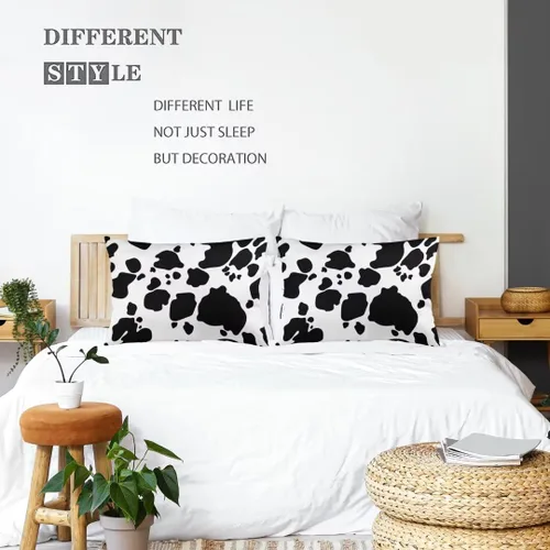 Miniatura 2 de Juego de 2 fundas de almohada con estampado de vaca, tamaño Queen, color blanco y negro, fundas de almohada lumbar, fundas decorativas estándar
