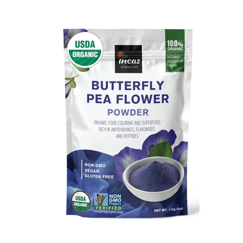 INCAS - Polvo de flor de guisante mariposa 100% orgánico USDA (4 onzas) | Té Matcha azul orgánico | Extracto verificado sin OMG de Tailandia |
