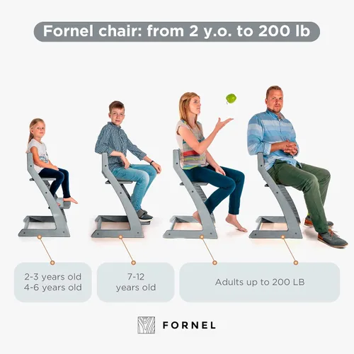 Miniatura 4 de Fornel Silla alta de madera para bebés y niños pequeños, altura ajustable, fácil de limpiar, silla de comedor para niños de 3 años a 200 libras, Gris