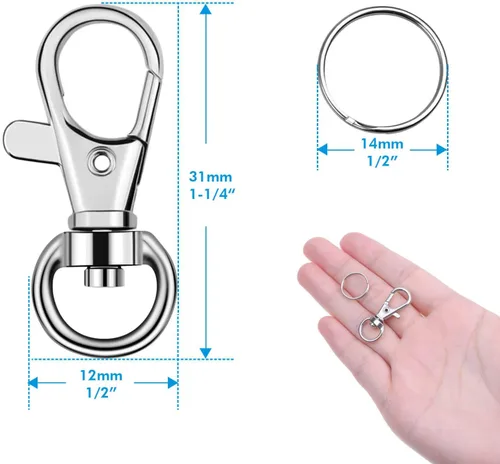 Miniatura 4 de anezus - 200 ganchos giratorios para llavero, accesorios de metal giratorio a presión, ganchos con anillos para llavero para accesorios de llavero