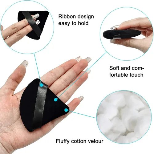 Miniatura 4 de 12 esponjas de maquillaje cosméticas, 2.76 pulgadas, portátil, suave, esponja, ajuste facial, terciopelo triangular con asa de cinta para polvo 6