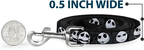 Miniatura 4 de Buckle-Down Correa para mascotas, NBC Jack Expressions/Halloween Elements gris, 4 pies de largo, 1.5 pulgadas de ancho