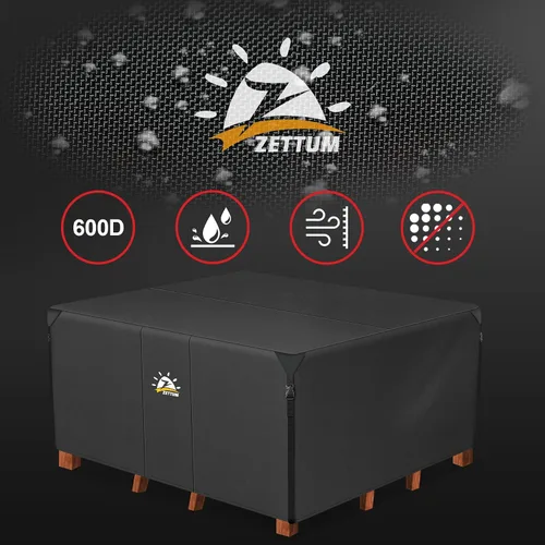 Miniatura 6 de Zettum Funda cuadrada para muebles de patio, funda de mesa 600D para exteriores, impermeable y resistente, juego de fundas extra grandes para mesa