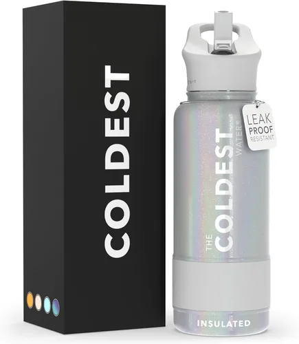 Miniatura 123 de Coldest - Botella para agua con tapa que incluye pajilla, térmica y metálica (acero inoxidable), para hombres y mujeres, color morado