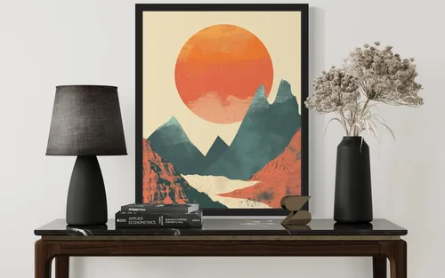 Miniatura 5 de Póster de paisaje, arte de pared retro vintage, galería de pintura de la naturaleza 22 (montañas Ades, 11 x 14 pulgadas, marco negro)