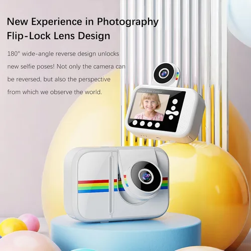 Miniatura 5 de Cámara para niños, impresión instantánea, cámara digital para niños con papel de impresión de 3 colores, 32 GB y mini trípode, video de 48 MP
