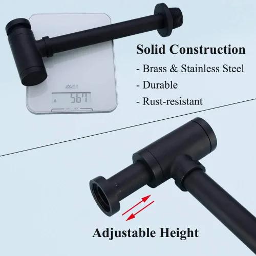 Miniatura 6 de Trampa para botellas de latón, 1 1/4 redonda, trampa en P, trampa decorativa para lavabo, fregadero, tubo de drenaje, altura ajustable, color negro