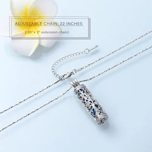 Miniatura 19 de Imrsanl Collar con colgante de urna de cremación con vial de cilindro hueco, urna de recuerdo, joyería de cremación, medallones conmemorativos