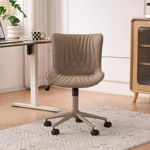 Miniatura 3 de YOUTASTE Silla de oficina color caqui, moderna silla de escritorio sin brazos con respaldo, silla giratoria ajustable de piel sintética con ruedas
