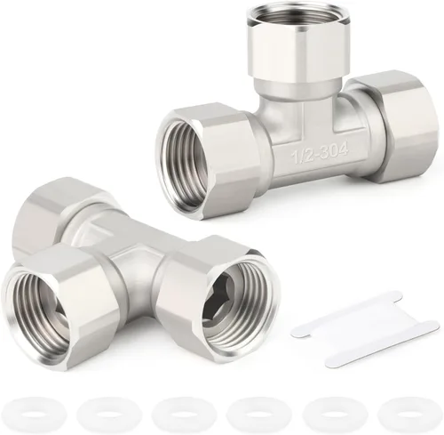 Miniatura 10 de TAISHER 2PCS Conectores en T Flexibles Móviles de 3 Vías Derecha de Acero Inoxidable 304, Macho de 1/2" para Rociador, Válvula Angular, Brazo