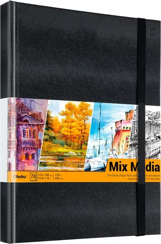Miniatura 8 de Ohuhu Mix Media Pad - Cuaderno de bocetos de arte mixto de 10 x 7.4 pulgadas, papel pesado de 120 lb/200 g/m², 78 hojas/156 páginas, almohadilla