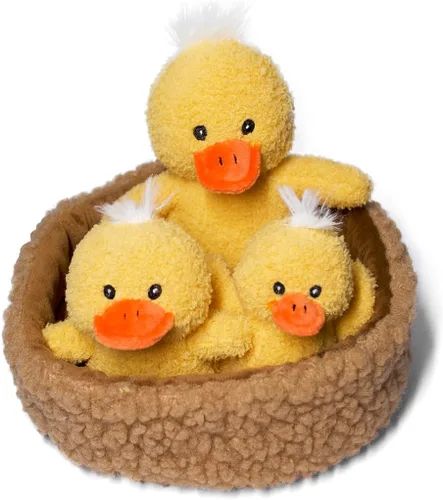 Juego de juguetes de peluche de la familia de patos de tres piezas, con tres juguetes de peluche de pato amarillo con canasta, peluche suave de pato