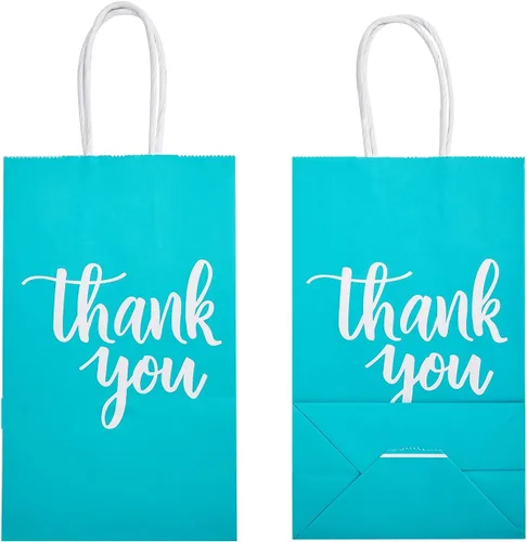 Miniatura 7 de DjinnGlory Paquete de 50 bolsas de papel pequeñas de color verde azulado con asas de 9 x 5.5 x 3.15 pulgadas y 50 bolsas de papel de seda blanco