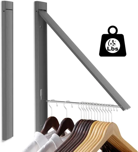 Tendedero de pared para cuarto de lavado, sin taladro, plegable, estante de pared de aluminio de capacidad de 65 libras para apartamento, baño, casa