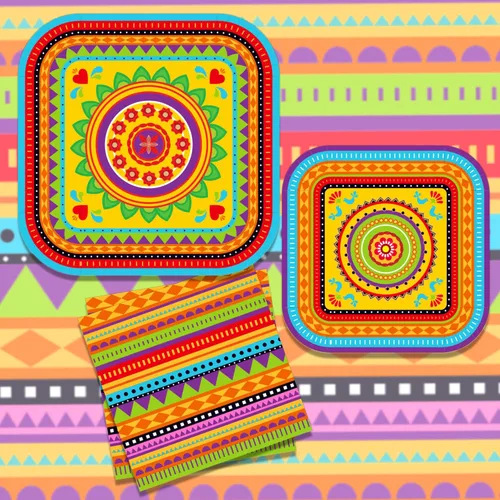Miniatura 3 de 88 piezas platos de papel de fiesta mexicana de cumpleaños, servilletas, cactus de México, juego de vajilla desechable colorido, suministros