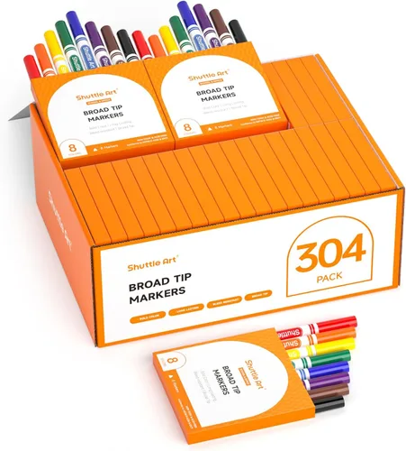 Shuttle Art Paquete de 304 Marcadores Lavables, Marcadores de Línea Ancha de 8 Colores, Paquete Separado de 38, Marcadores de Punta Cónica a Granel