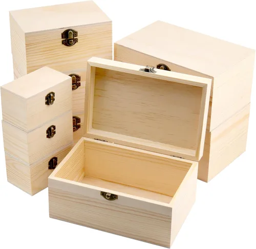 Miniatura 8 de FUNSUEI 10 cajas de madera de 7.9 x 3.9 x 2 pulgadas, caja de madera sin terminar, cajas de madera para manualidades, cajas de madera con tapa