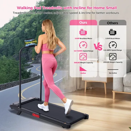 Miniatura 7 de Walking Pad with Incline and Handle Bar, 2026 Upgrade Electric Small Walking Pads Treadmills with Handles, Compact Treadmills for Home Small Spaces