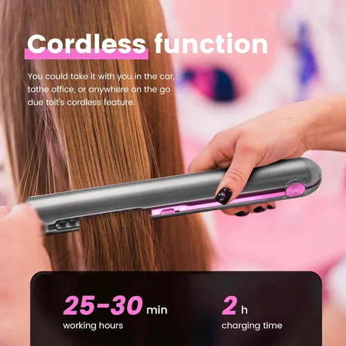 Miniatura 3 de Plancha plana inalámbrica, mini alisadora de pelo y rizador para sobre la marcha, tamaño de viaje portátil, tamaño de viaje, recargable USB-C
