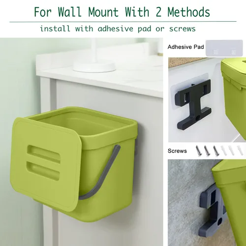 Miniatura 4 de LALASTAR Cubo de basura colgante de 1.8 galones, verde, plástico, contenedor de compostaje sellado para cocina interior, pequeño bote de basura