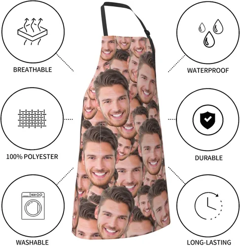 Miniatura 4 de Delantales de cocina personalizados para hombres y mujeres con bolsillos, personalizable, foto, logotipo, imagen, nombre, chef cocinero, delantal