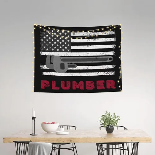 Miniatura 2 de Tapiz de bandera de fontanero de 29 x 37 pulgadas, decoración del hogar, decoración para colgar en la pared, dormitorio, fiesta, telón de fondo