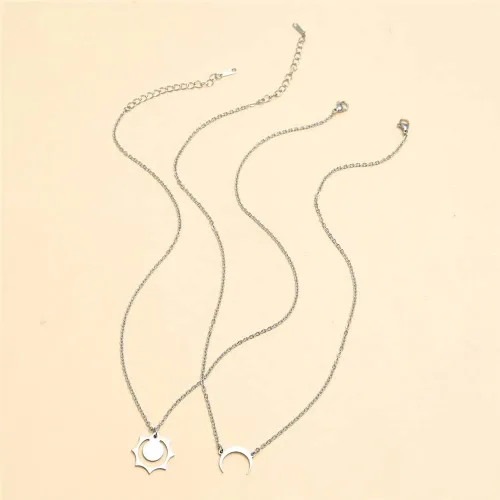 Miniatura 5 de Collar de sol y luna para parejas, día de San Valentín, pareja, collar de BFF para 2 parejas a juego, luna creciente, sol, collar de acero