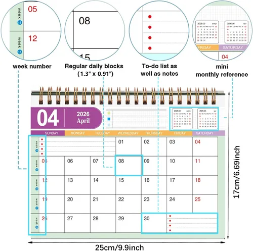 Miniatura 4 de Calendario de escritorio grande 2026, calendario mensual de escritorio para usar ahora hasta diciembre de 2026, calendario de año académico de pie