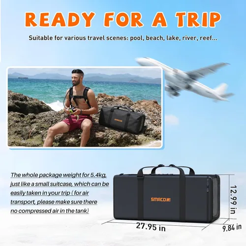 Miniatura 5 de SMACO Mini tanque de buceo 1.9L Capacidad de buceo Tanque de oxígeno hasta 30 minutos Respiración subacuática Pequeño Tanque de Buceo Kit con Caja