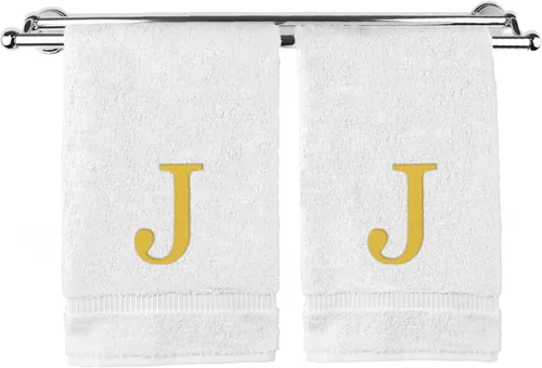 Miniatura 55 de Toalla de mano monogramada, regalo personalizado, juego de 2 - Toalla bordada con letra de bloque dorada - Extra absorbente 100% algodón turco