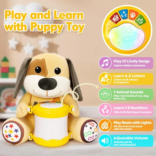 Miniatura 3 de V-Opitos Juguetes de Perro de Peluche Musicales para Bebés de 6-12 Meses+, Juego de Música Iluminada de Tambor de Aprendizaje Temprano, Regalos
