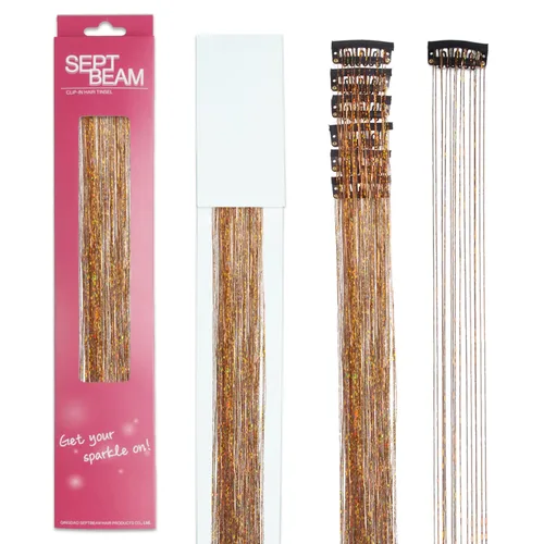 Miniatura 5 de Extensiones de oropel con clip para el cabello, reflejos castaños, 20.5 pulgadas, 6 piezas por paquete, extensiones de cabello sintético multicolor