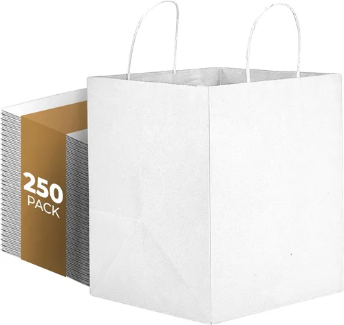 Miniatura 10 de PTP - 250 bolsas de mano para regalo, de papel, Kraft Perfectas para cumpleaños, bodas, vacaciones y toda ocasión Colores blanco o natural