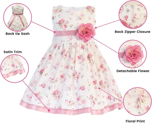 Miniatura 2 de Lito - Vestido de Pascua para niñas, vestido de Pascua con estampado floral de algodón, vestido de primavera de algodón