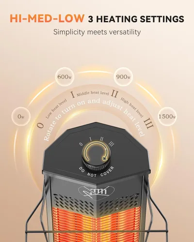Miniatura 4 de Encyclpo - Calentador de patio para uso al aire libre, 1500 W, infrarrojo, torre portátil de 36 pulgadas, 3 niveles, impermeable IPX5, protección
