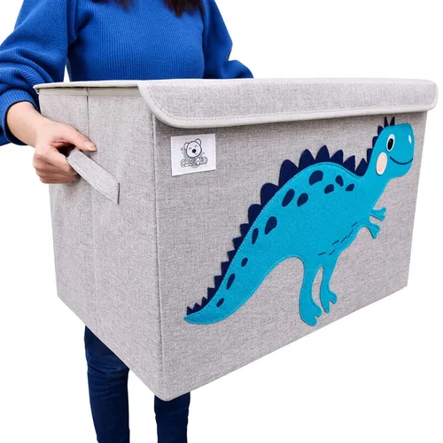 Miniatura 8 de Baúl de juguetes plegable grande para niños con tapa abatible, organizador de almacenamiento de juguetes de animales de tela Dinosaurio