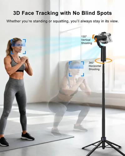 Miniatura 2 de Trípode de seguimiento automático de doble eje de 70 pulgadas, horizontal de 360° y palo selfie giratorio vertical de 130° para iPhone, Android