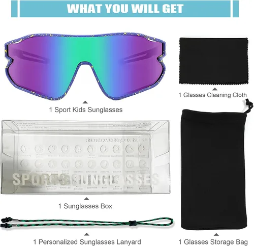 Miniatura 7 de YUNBLL&KO Gafas de sol para niños, gafas de sol de béisbol para jóvenes, TR90, marco ligero, UV400, gafas de sol deportivas para ciclismo para niñas