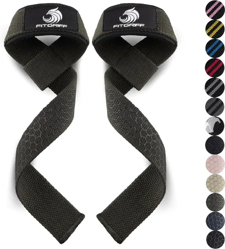Miniatura 10 de Fitgriff® Correas de muñeca para levantamiento de pesas, gimnasio, peso muerto, entrenamiento (hechas de algodón premium y acolchadas) - Hombres