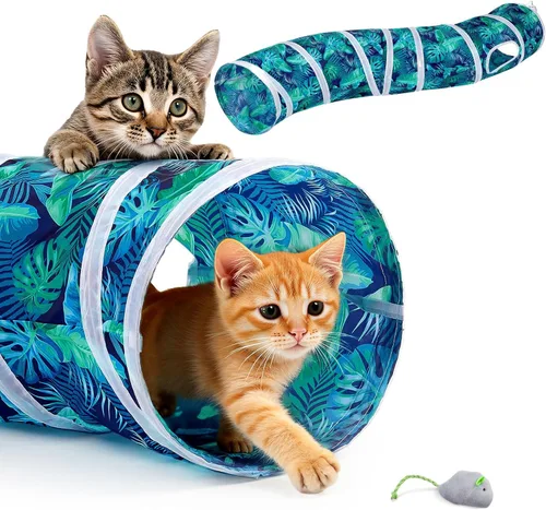 Miniatura 8 de Glittme Túnel para gatos, túneles para gatos de interior, cueva de gatos en forma de S con juguetes para gatos, tubos plegables para gatos y túneles