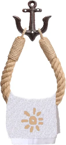 Miniatura 7 de Soporte de papel higiénico de anclaje náutico, anillo de toalla de pared industrial rústico con gancho de metal para decoración de baño (blanco)