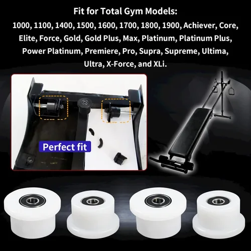 Miniatura 3 de Qty.4 Ruedas mecanizadas/rodillos compatibles con reemplazo total de gimnasio, se adapta a los modelos 1000, 1100, 1400, 1500, 1600, 1700, 1800