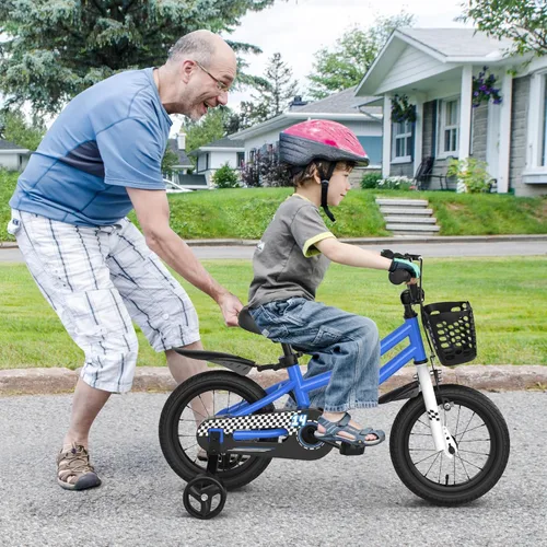 Miniatura 8 de COSTWAY Bicicleta para niños, 12, 14, 16, 18 pulgadas, para niños y niñas de 3 a 8 años, bicicleta para niños con ruedas de entrenamiento