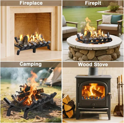 Miniatura 7 de AMAGABELI GARDEN & HOME Parrilla de Chimenea Soporte para Troncos de 24 Pulgadas Estante para Quemar Leña de Hierro Forjado Resistente Acero Sólido