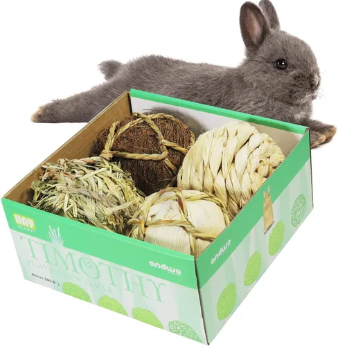 Miniatura 10 de andwe Pelotas de juego para animales pequeños, juguetes para masticar y golosinas para conejos, cobayas, chinchilla, conejito degus, jaula
