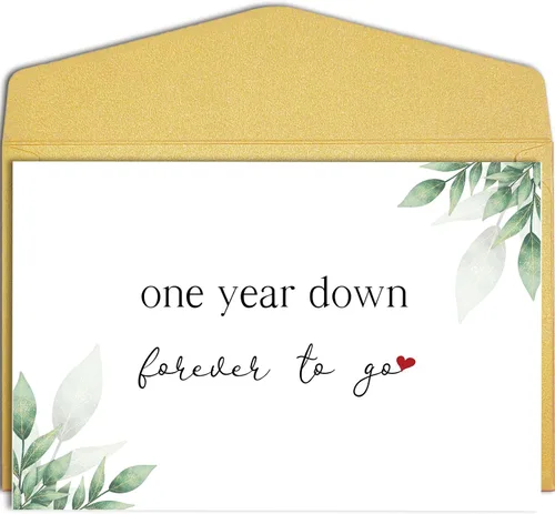 Qiliji Tarjeta Romántica de 1er Aniversario, Tarjeta de Feliz 1er Aniversario para Él Ella, Tarjeta de Aniversario de Boda de Primer Año, 1 Año