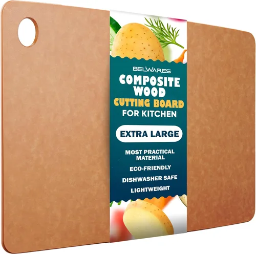 Miniatura 10 de Tabla de cortar apta para lavavajillas para cocina, tabla de cortar grande de madera compuesta, delgada y ligera, resistente al calor, sin BPA