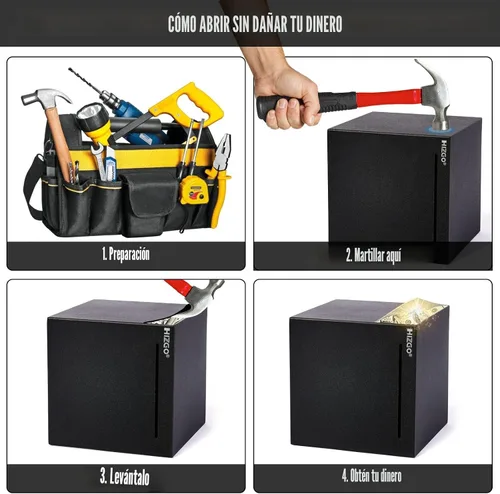 Miniatura 4 de Alcancía para adultos hizgo - Alcancía para adultos debe romperse para abrirse - Caja de ahorro de dinero de acero inoxidable - Caja de ahorro